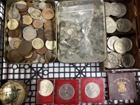 Collection Of GB And World Coinage, including pre 1947 GB silver 160g, commemorative Crowns, £5