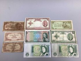 Collection Of Nine Circulated Banknotes, including a 1949 Malta 10 Shillings (QEII 1963), Japanese