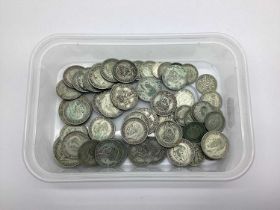 GB Pre 1947 Silver Coins, Shillings, Threepences etc, total weight 300g.