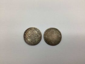 Two Queen Anne Silver Shillings, 1707 E below the bust and 1711.