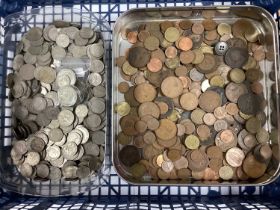 Large Collection Of GB And World Coinage, including GB pre 1947 silver 110g, Pennies, brass