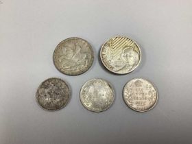 1935 George V Silver Crown, together with three silver India one Rupees and an Elias Lonrott '