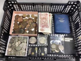Collection Of Mainly GB Coins And Banknotes, including pre-1947 silver coins 110g, Ten Shillings
