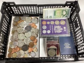 Collection Of GB And World Coins/Banknotes, including a Victoria silver 1893 Crown, GB £1 banknotes,