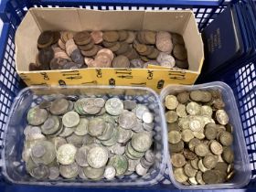 Large Collection Of GB Coins, including brass Threepences, Half Crowns, Pennies, seven Britain's