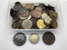 Large Collection Of GB And World Coins, including a George III 1814 Three Shillings bank token,