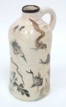 A Martin Brothers Pottery Jug, of shaped square form, painted with stylised fish and aquatic