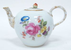 An Early XX Century Meissen Porcelain Teapot and Cover, with branch handle and flower finial,