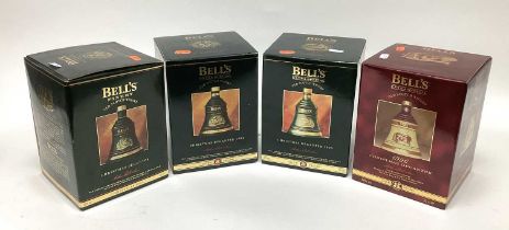Whisky - Bell's Commemorative Bell Decanters, Christmas 1993, 1994, 1995, 1996, boxed. (4)