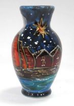 An Anita Harris Dream Vase, decorated in the 'Christmas in the Potteries' pattern, gold signed to