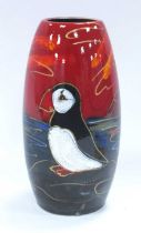 An Anita Harris Pottery Skittle Vase, decorated in the 'Puffin' pattern, gold signed to base, 17cm