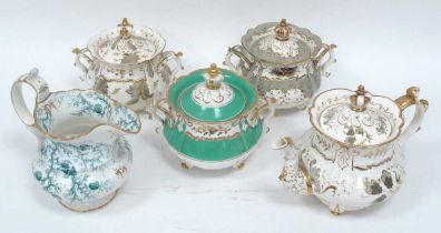 A Rockingham Porcelain Teapot and Cover, with crown finial, decorated in grey and gilt with floral