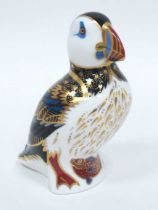 A Royal Crown Derby Porcelain Paperweight 'Puffin', gold stopper, date code for 2002, 12cm high.