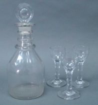 An XVIII/Early XIX Century Mallet Form Glass Decanter and Bull's Eye Stopper, with flutes and