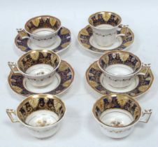 A Part Rockingham Porcelain Tea Service, painted in blue, cream and gilt with foliage and