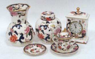 A Collection of Mason's 'Blue Mandalay' Pottery, to include a mantel clock, ginger jar and cover,