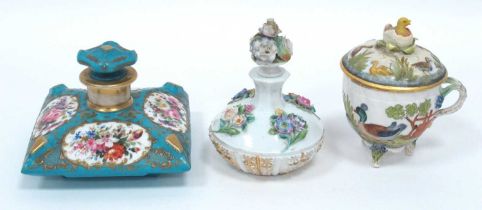 A Late XIX Century French Porcelain Scent Bottle and Stopper, of square form, painted in oval panels