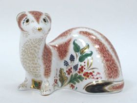 A Royal Crown Derby Porcelain Paperweight 'Stoat', gold stopper, date code for 2013, 8cm high.