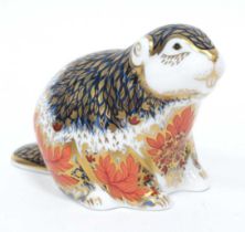 A Royal Crown Derby Porcelain Paperweight 'Riverbank Beaver', No 4471 of a limited edition of