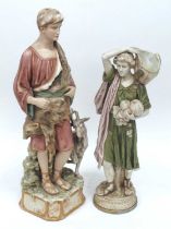 A Royal Dux Pottery Model of a Peasant Standing by a Goat, moulded square base, pink triangle