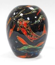 An Anita Harris Pottery Delta Vase, decorated with the 'Koi Carp', gold signed, 14.5cm high.