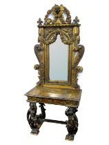 A XIX Century Continental Carved Giltwood Console Table and Matching Mirror, the console table