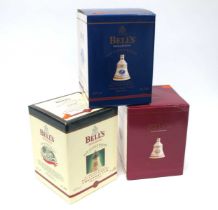 Whisky - Bell's Commemorative Bell Decanters, Celebrating Christmas's 1998, 2000 & 2001, boxed. (3)