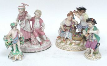 A Late XIX Century Meissen Porcelain Figure Group, modelled as a young lady and gentleman, she