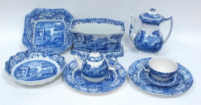 A Collection of Spode 'Italian' Pottery, including an elongated hexagonal shape bowl, coffee pot,