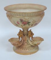 A Royal Worcester Blush Ivory Porcelain Table Centrepiece Bowl, of fluted circular form raised on