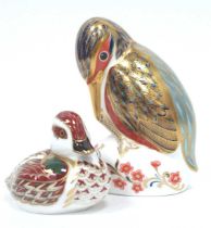 A Royal Crown Derby Porcelain Paperweight 'Kingfisher', gold stopper, date code for 1997, 12cm