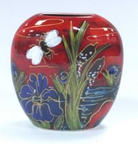 An Anita Harris Pottery Purse Vase, decorated with the 'Beebrook Flowers and Bullrushes' pattern,