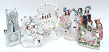 A Late XIX Century Staffordshire Flatback, modelled as John Wesley with angel attendants above a