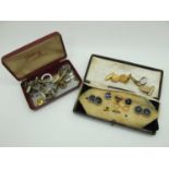 An Art Deco Cased Set of Cufflinks and Dress Buttons, (incomplete) together with further assorted