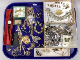 A Variety of Gilt Coloured Costume Jewellery, to include flat link necklace, stone set hoop