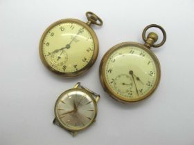 A Gold Plated Cased Pocket Watch, the unsigned white dial (damages) with Arabic numbers, seconds