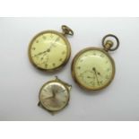 A Gold Plated Cased Pocket Watch, the unsigned white dial (damages) with Arabic numbers, seconds