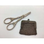 A Small Hallmarked Silver Mesh Link Purse, with internal hinged divide, frame 6.6cm wide; together