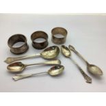 A Hallmarked Silver Preserve Spoon, together with napkin rings, hallmarked silver coffee spoons
