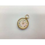 A 9ct Gold Cased Openface Pocket Watch, the unsigned white dial with blue Roman numerals and gilt