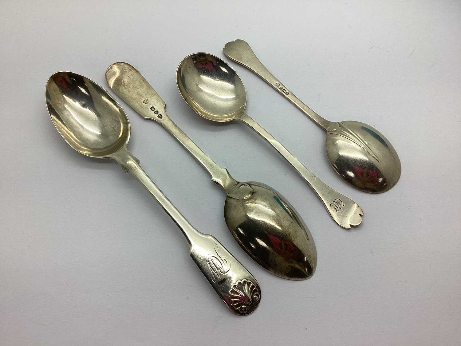 A Pair of Hallmarked Silver Fiddle and Shell Pattern Spoons, London 1891 (initialled); a pair of