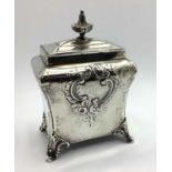 A Decorative Victorian Hallmarked Silver Caddy, GR, London 1848, of rectangular inverted baluster