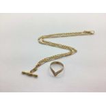 A Flat Link Figaro Chain, suspending a T-bar pendant, to swivel style clasp, 46cm long, stamped "