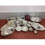 Assorted Plated Ware, including decorative dishes, sugar basket, swing handled pedestal oval dish,