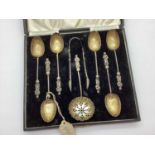 Decorative Set of Hallmarked Silver Apostle Coffee Spoons, parcel gilt, with fluted bowls,