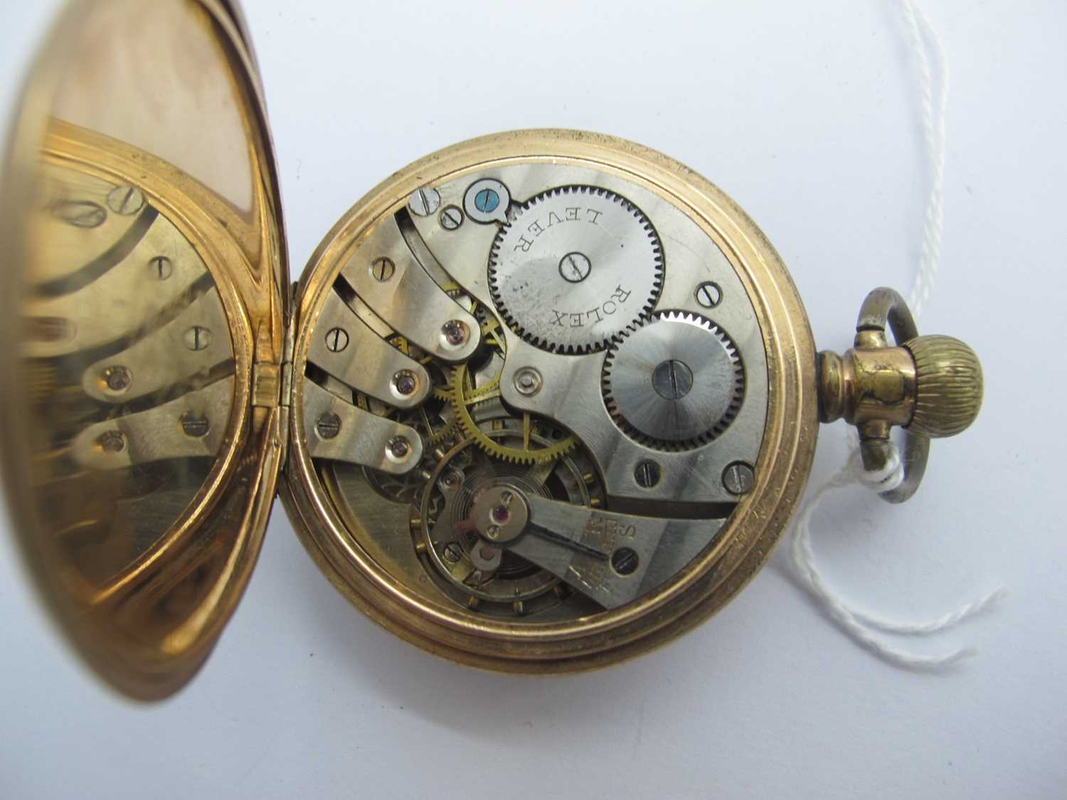 A Gold Plated Cased Pocket Watch, the unsigned white dial (damages) with Arabic numbers, seconds - Image 2 of 3