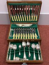 J.U. James & Sons Part Canteen of Plated Cutlery, in fitted wooden canteen case, with lift up lid