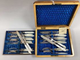 A Decorative Set of c.Early XX Century Mother of Pearl Handled Plated Dessert Knives and Forks,