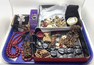 A Collection of Costume Jewellery, to include gilt coloured clip on earrings, hardstone statement