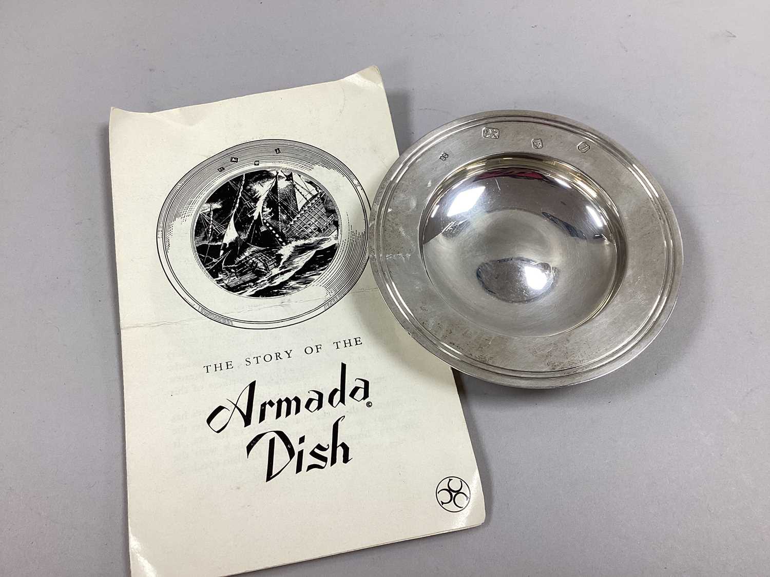 A Hallmarked Silver 'Armada' Dish, RC, London 1980, bearing feature hallmarks, 11.5cm diameter (